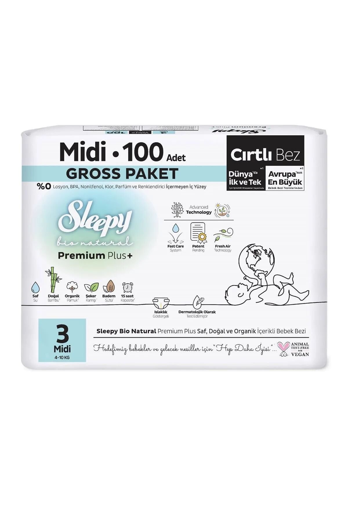 Sleepy Bio Natural Bebek Bezi Gross Paket 3 Beden 4-9 Kg 100 Adet