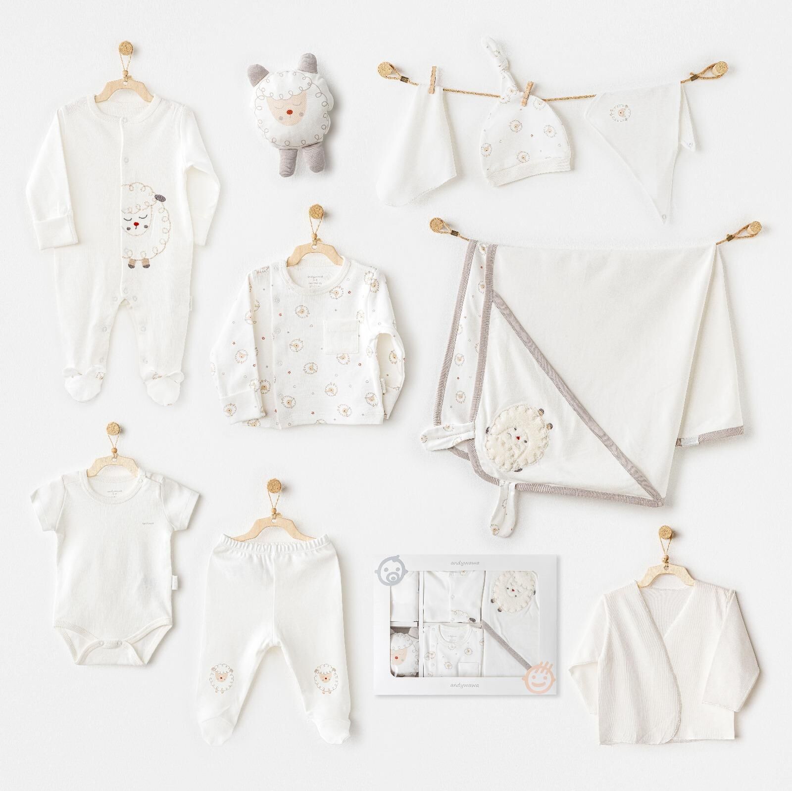 Andywawa AC25561 Newborn Set Tinny Ships 10'Lu Hastane Çıkışı Ekru