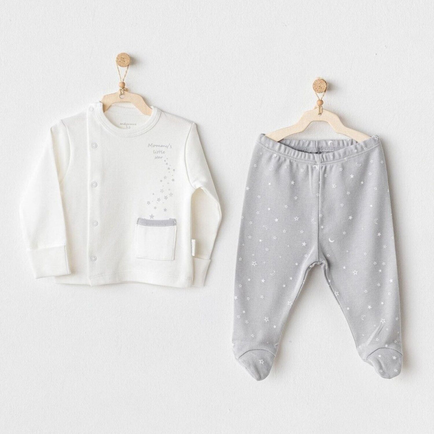 Andywawa AC25704 Sıde Snap Set Mommy's Little Star 2'Li Zıbın Set Grey