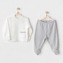 Andywawa AC25704 Sıde Snap Set Mommy's Little Star 2'Li Zıbın Set Grey