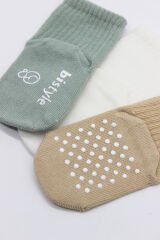 Bistyle Basic Kaymaz Penye Soket Çorap 3'Lü BS10106 Nil Ekru Bej