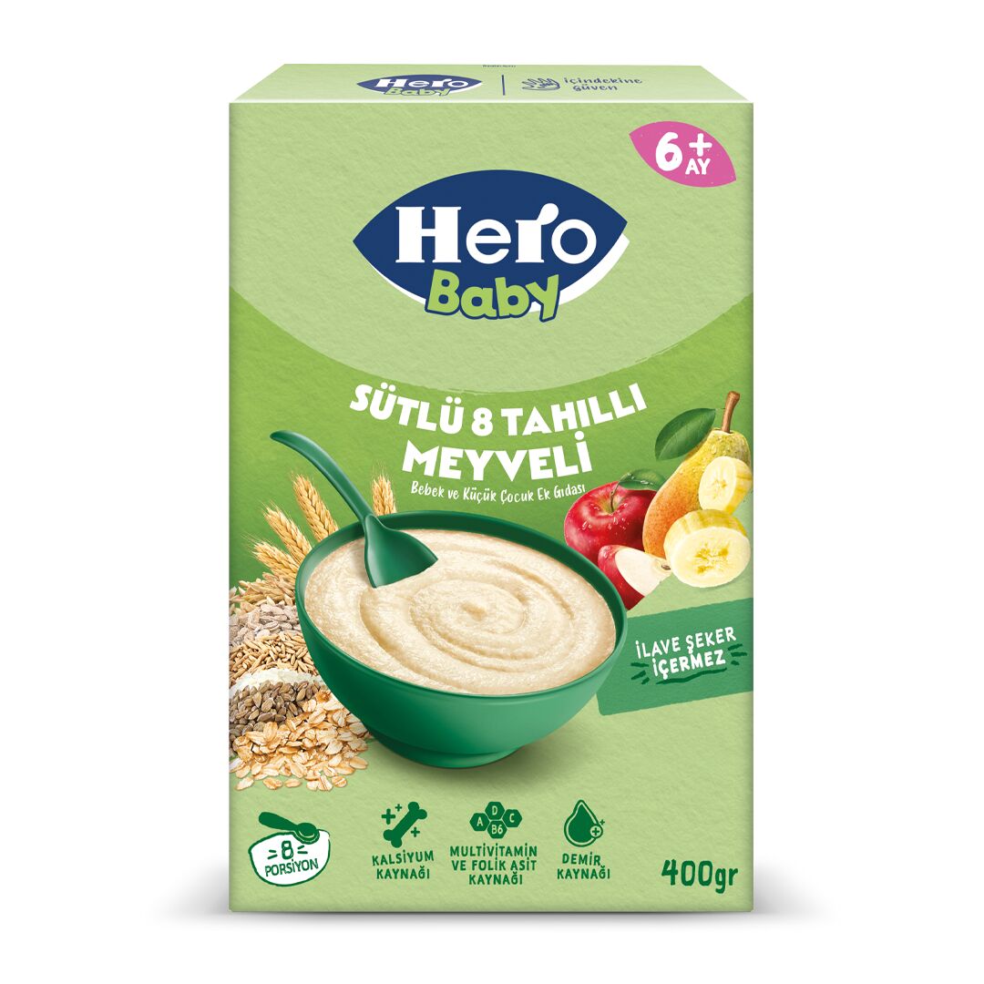 Hero Baby Sütlü 8 Tahıllı Meyveli Ekonomik Paket Kaşık Mama 400 Gr