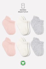 Bistyle Basic Penye Sneakers Çorap 6'Lı BS20101B Pembe Ekru Gri