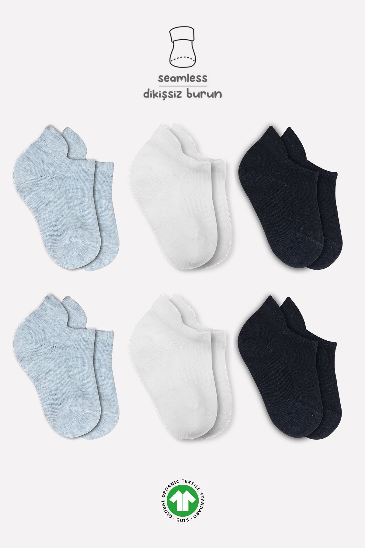 Bistyle Basic Penye Sneakers Çorap 6'Lı BS20101B Ekru Gri Siyah