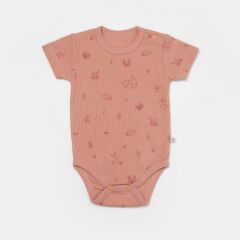 Bibaby Biorganic Waffle Deer And Bird Kısa Kol Body 56984 Ekru Rose