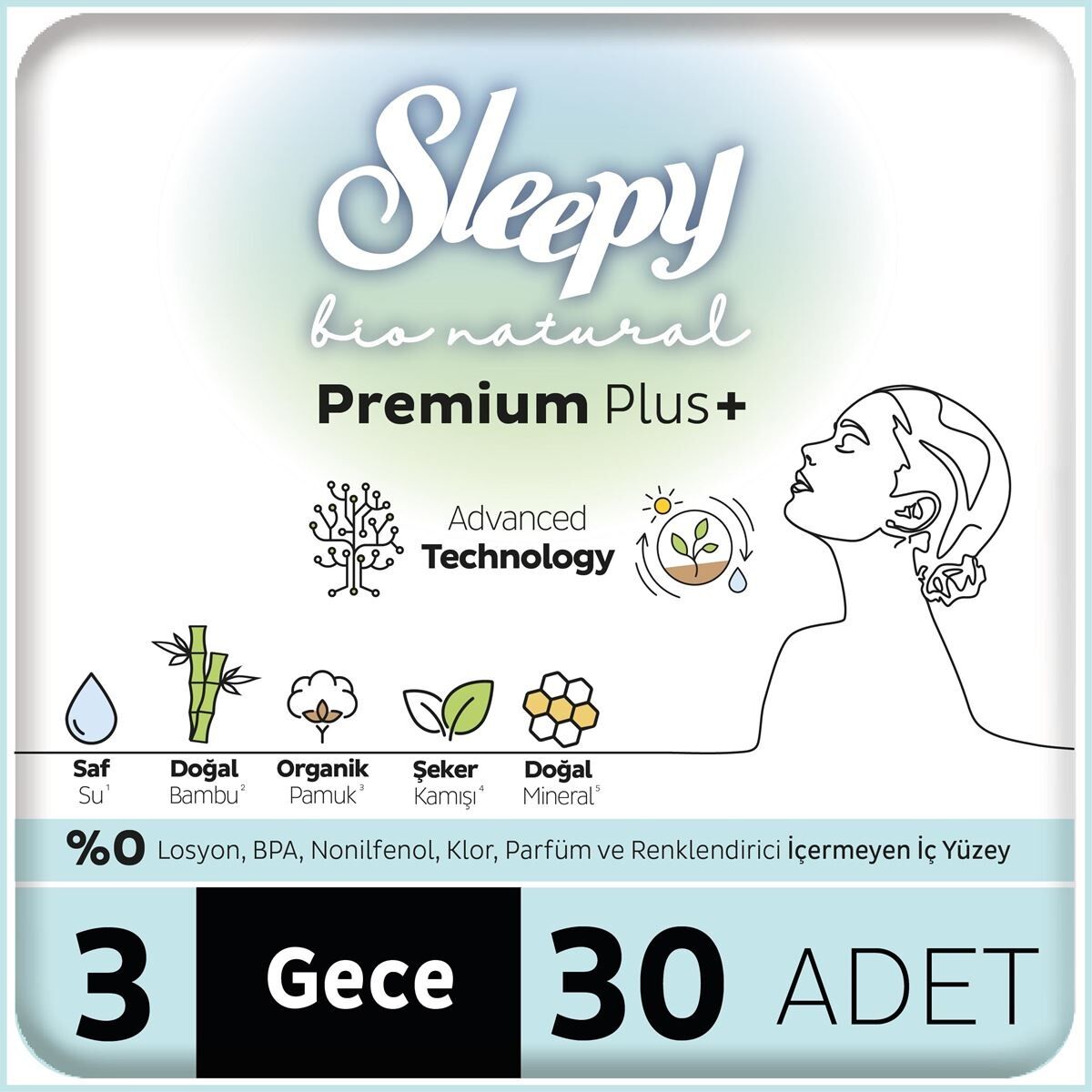 Sleepy Bio Natural Premium Plus Mega Gece Ped 30 Adet