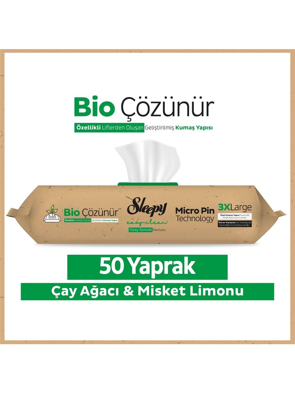 Sleepy Bio Yüzey Temizlik Havlusu 50 Adet Çayağacı Misket Limonlu