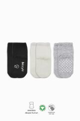Bistyle Basic Kaymaz Penye Soket Çorap 3'Lü BS10107 Siyah Ekru Gri