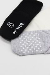 Bistyle Basic Kaymaz Penye Soket Çorap 3'Lü BS10107 Siyah Ekru Gri