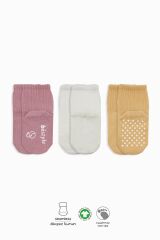 Bistyle Basic Kaymaz Penye Soket Çorap 3'Lü BS10107 Pudra Ekru Somon