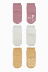Bistyle Basic Kaymaz Penye Soket Çorap 3'Lü BS10107 Pudra Ekru Somon