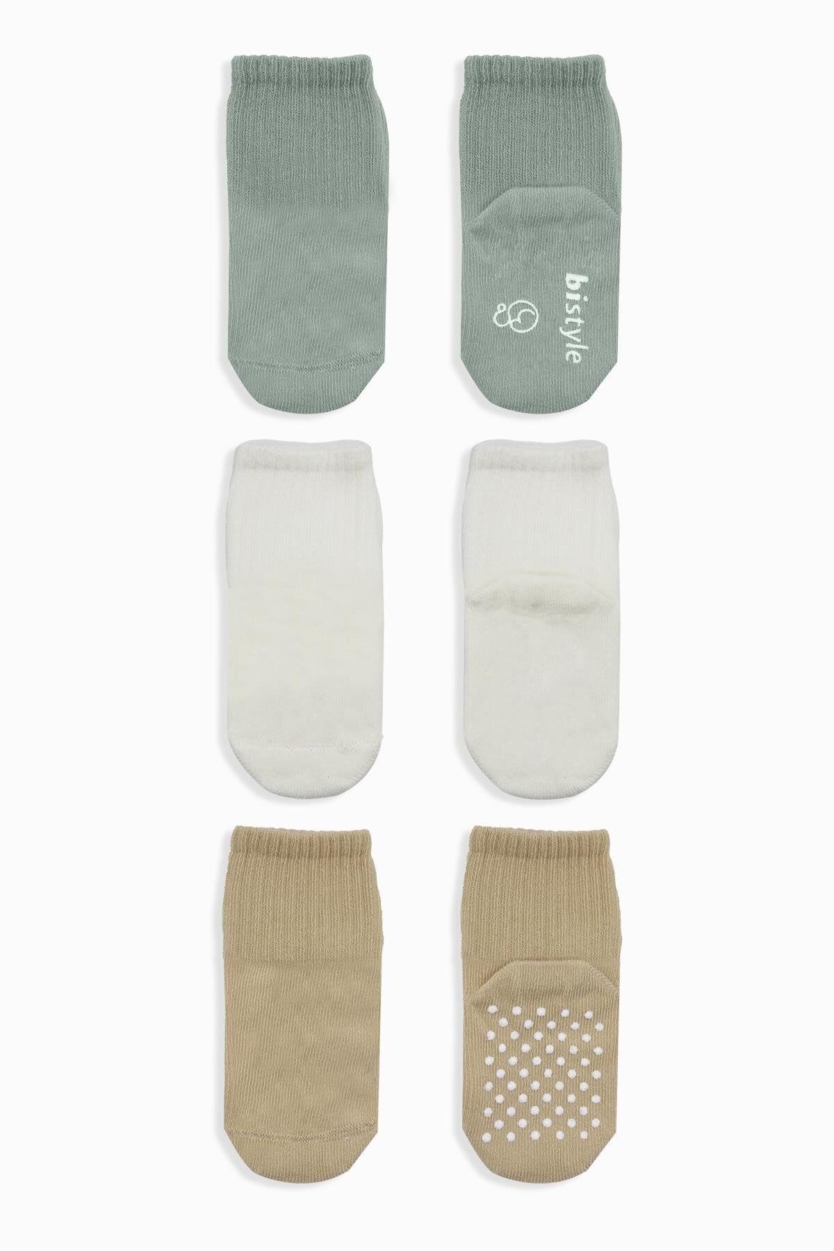 Bistyle Basic Kaymaz Penye Soket Çorap 3'Lü BS10107 Nil Ekru Bej