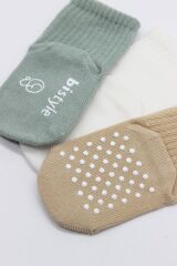 Bistyle Basic Kaymaz Penye Soket Çorap 3'Lü BS10107 Nil Ekru Bej
