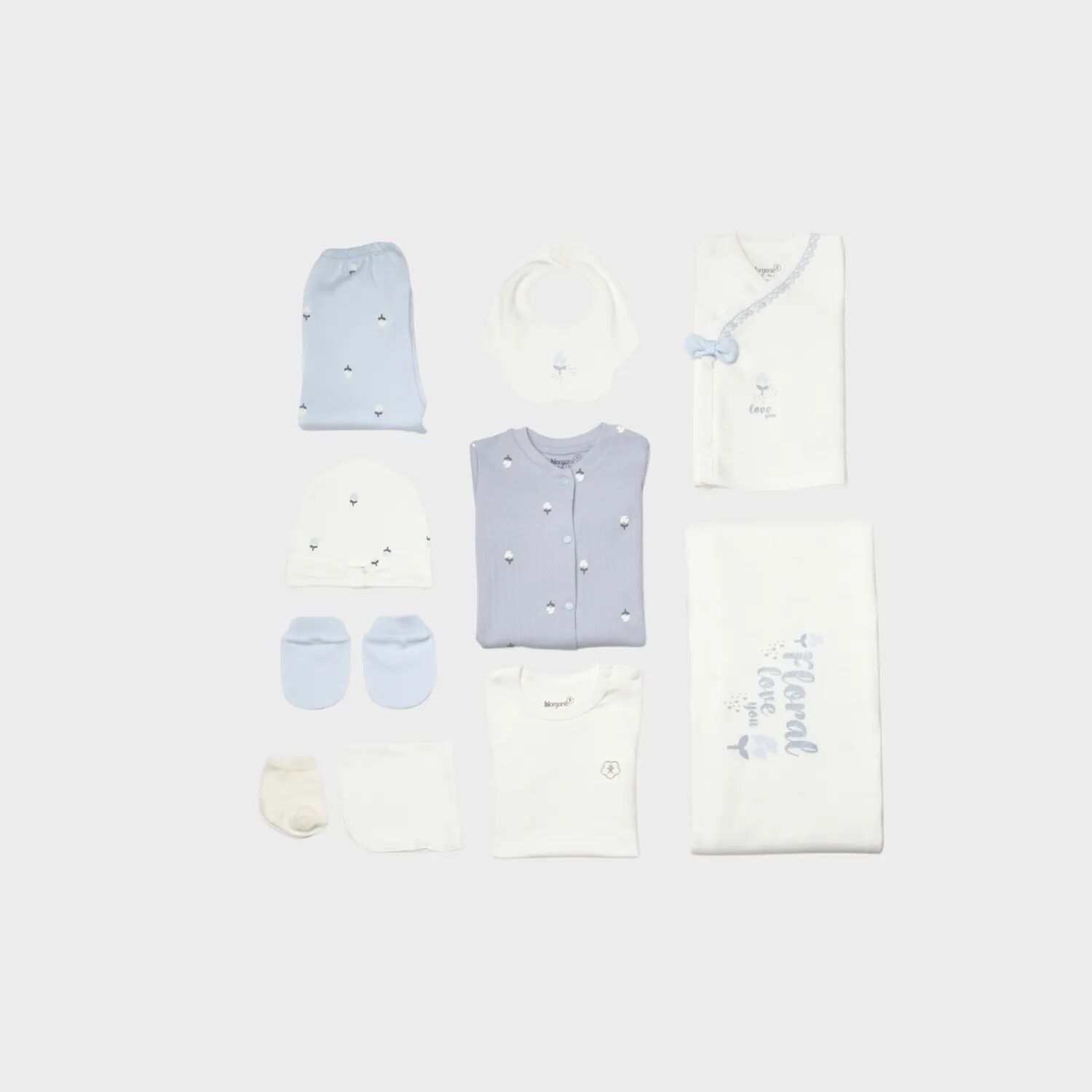 Bibaby Biorganic Love Floral 10 Parça Hastane Çıkış Seti 63243 Ekru Lila
