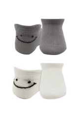 Bistyle 2'Li Sneakers Smile Penye Çorap BS20106 Gri Ekru