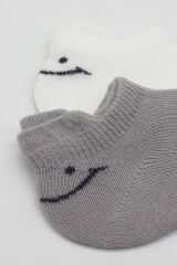 Bistyle 2'Li Sneakers Smile Penye Çorap BS20106 Gri Ekru