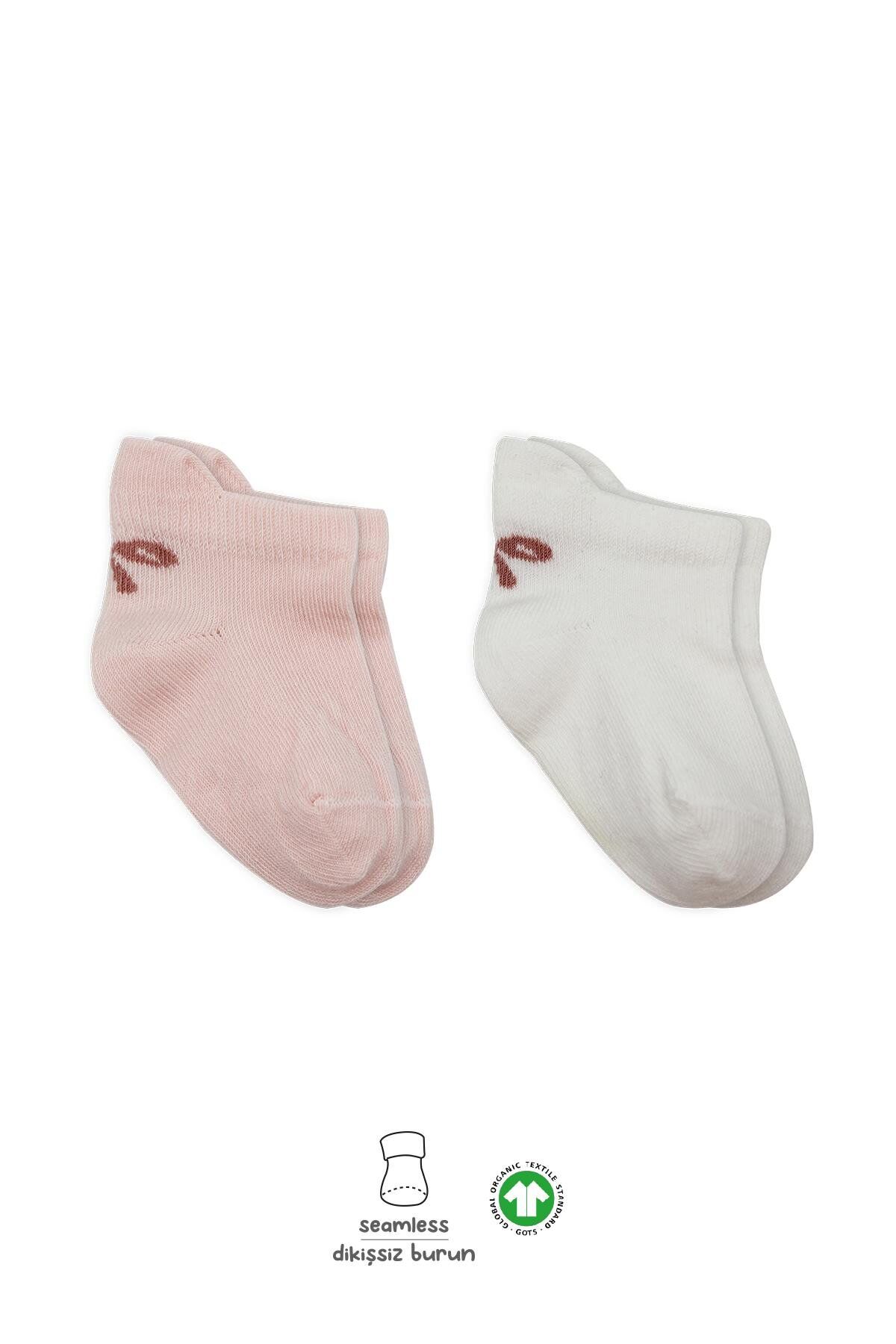 Bistyle 2'Li Sneakers Smile Penye Çorap BS20106 Pembe Ekru