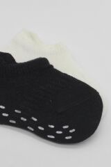 Bistyle 2'Li Sneakers Kaymaz Basic Penye Çorap BS20103 Siyah Ekru