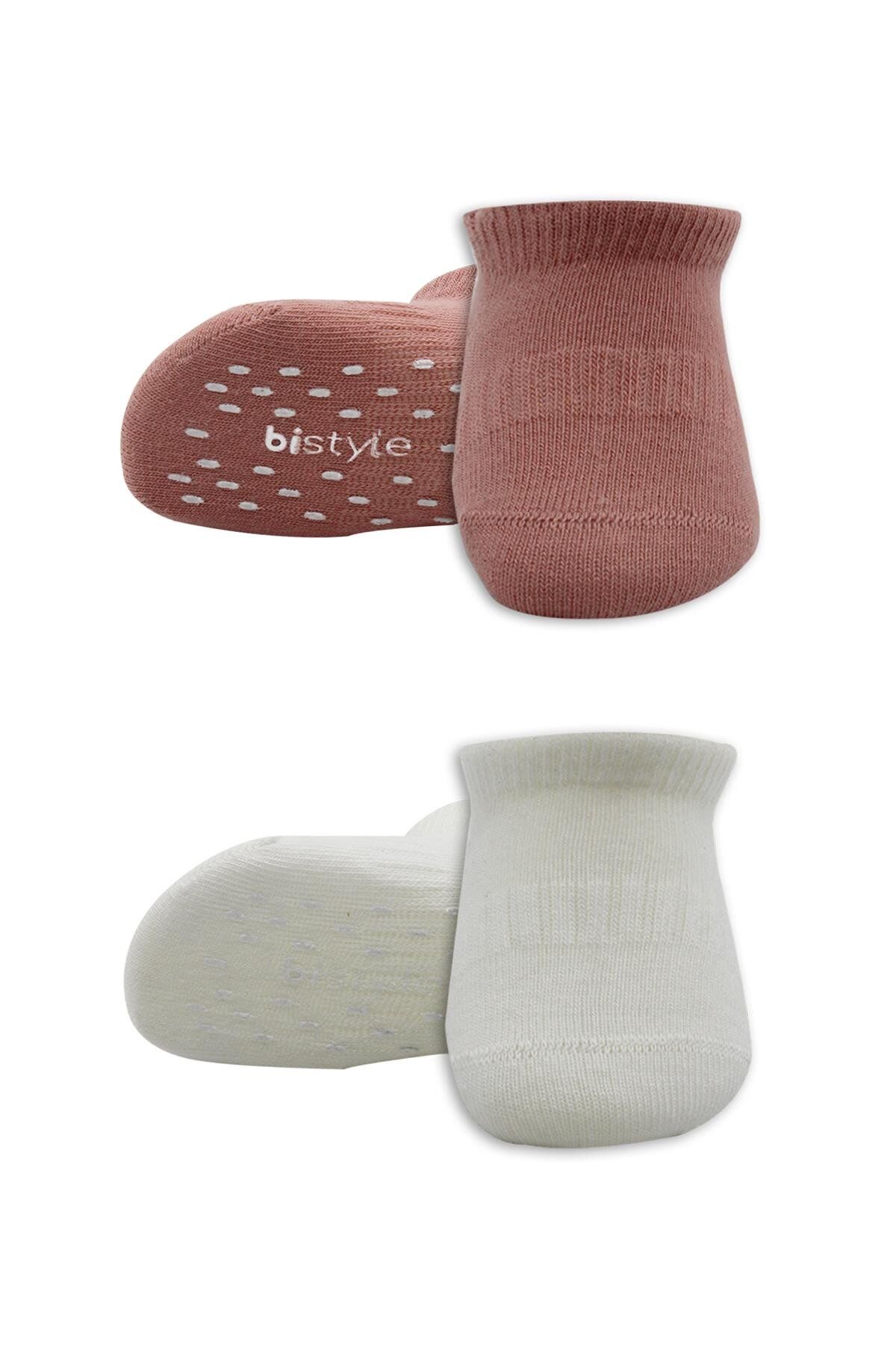 Bistyle 2'Li Sneakers Kaymaz Colours Penye Çorap BS20104 Ekru Pudra