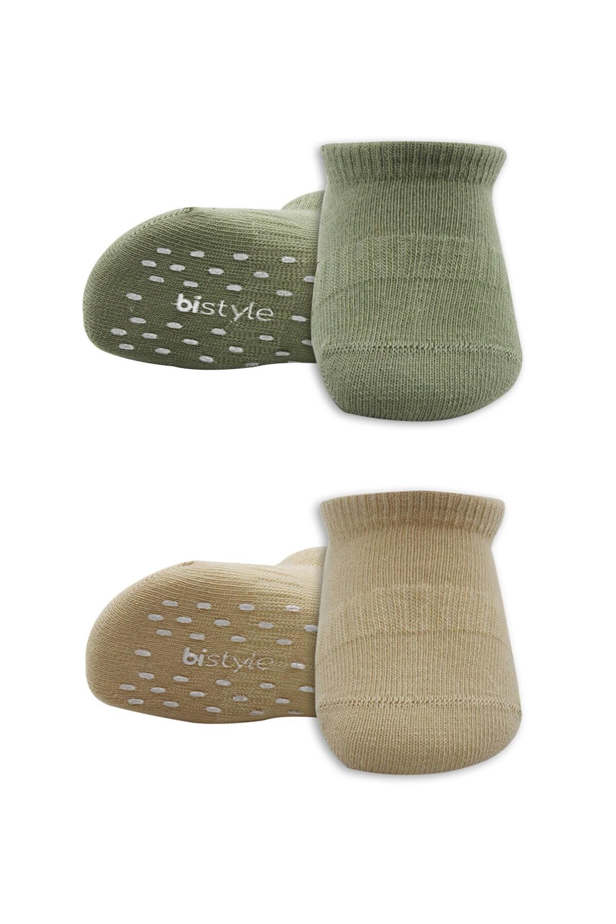 Bistyle 2'Li Sneakers Kaymaz Colours Penye Çorap BS20104 Nil Bej