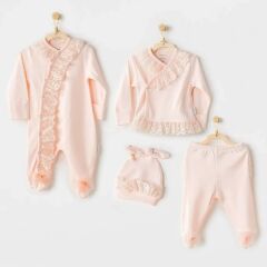 Andywawa AC25312 Newborn Chic Girl Tüllü 4'Lü Hastane Çıkışı Salmon
