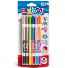 Carioca Bicolor Süper Yıkanabilir Çift Uçlu Keçeli Boya Kalemi 6'Lı 12 Renk