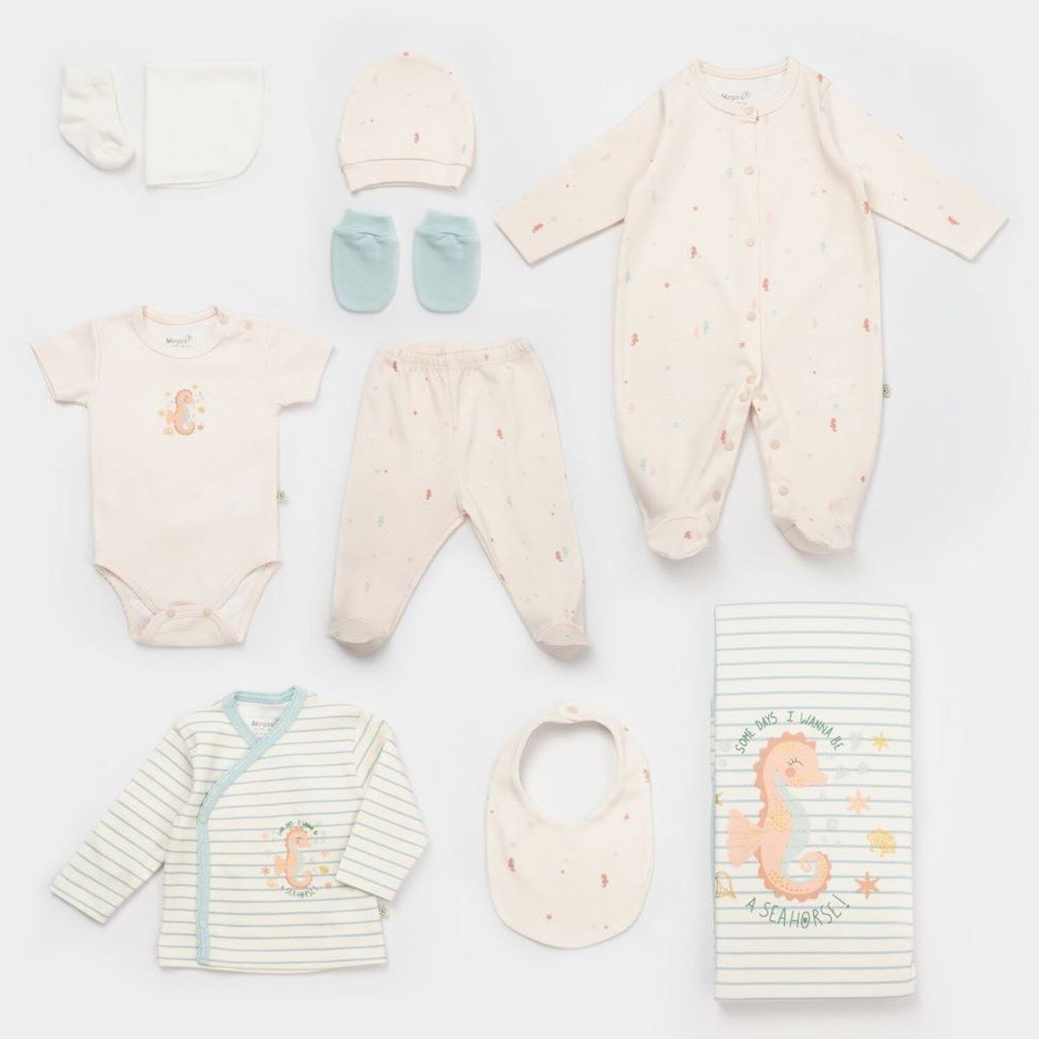 Bibaby Biorganic Save The Seahorse 10'Lu Hastane Çıkış Seti 63233 Bej-Mint
