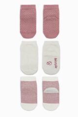 Bistyle Puanlı Kaymaz Penye Soket Çorap 3'Lü BS10108 Pudra