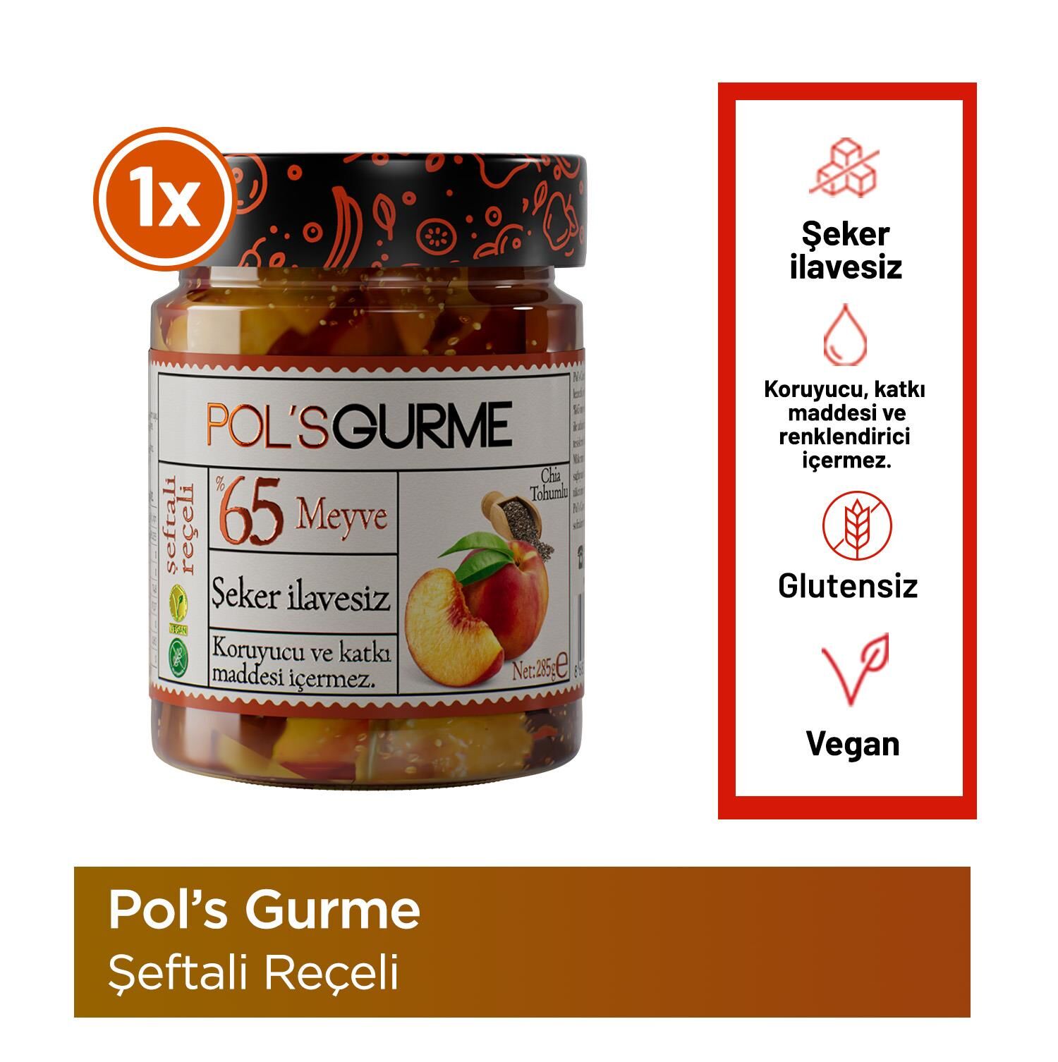 Pol’s Gurme Chia Tohumlu Şekersiz Şeftali Reçeli 285 Gr