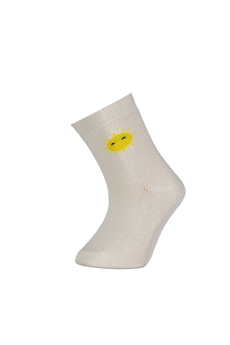 Bibaby Desenli Bamboo 2'Li Çorap 68384 Sarı-Ekru