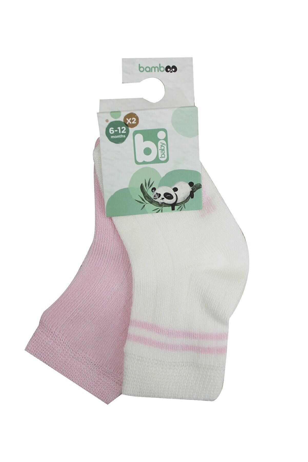 Bibaby Derby Bamboo 2'Li Çorap 68386 Ekru Pembe