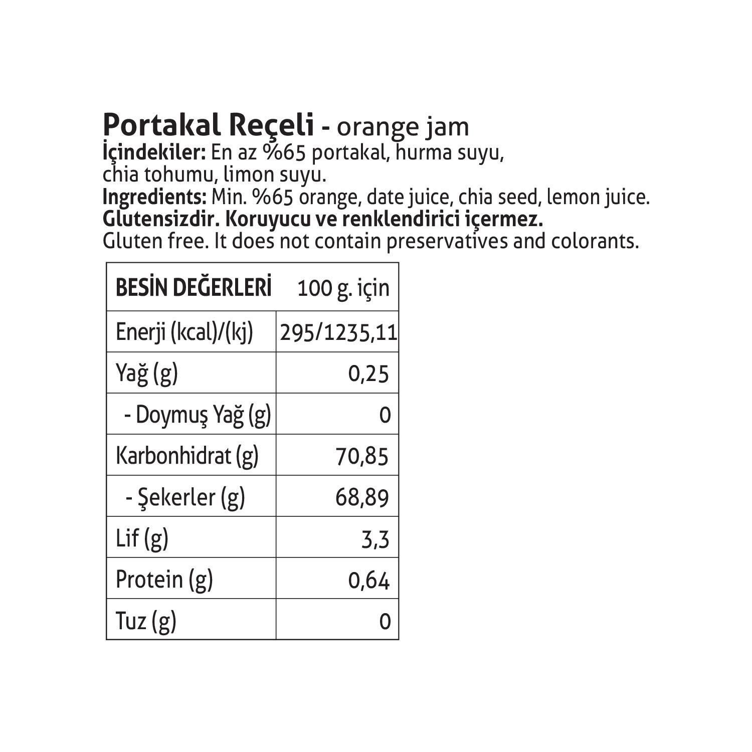 Pol’s Gurme Chia Tohumlu Şekersiz Portakal Reçeli 380 Gr