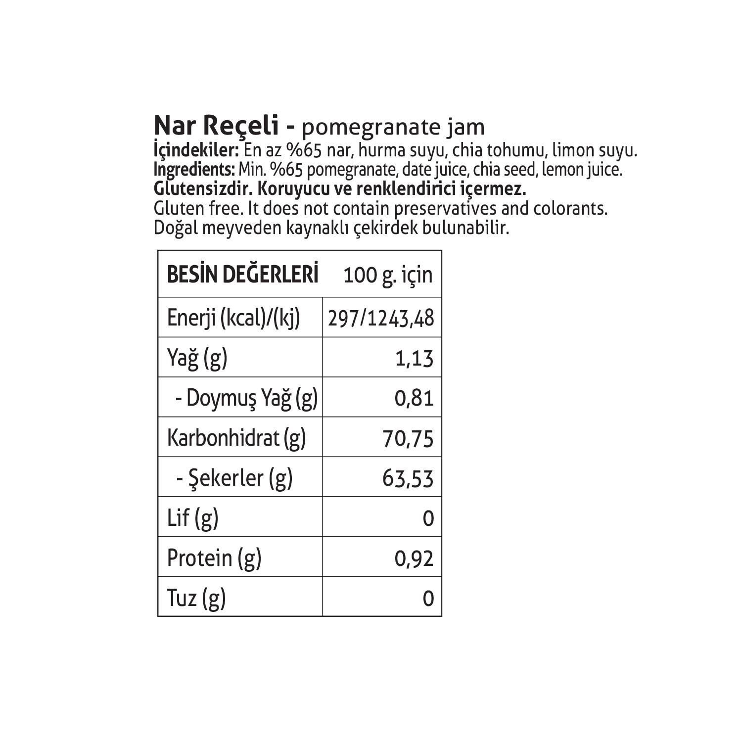 Pol’s Gurme Chia Tohumlu Şekersiz Nar Reçeli 380 Gr