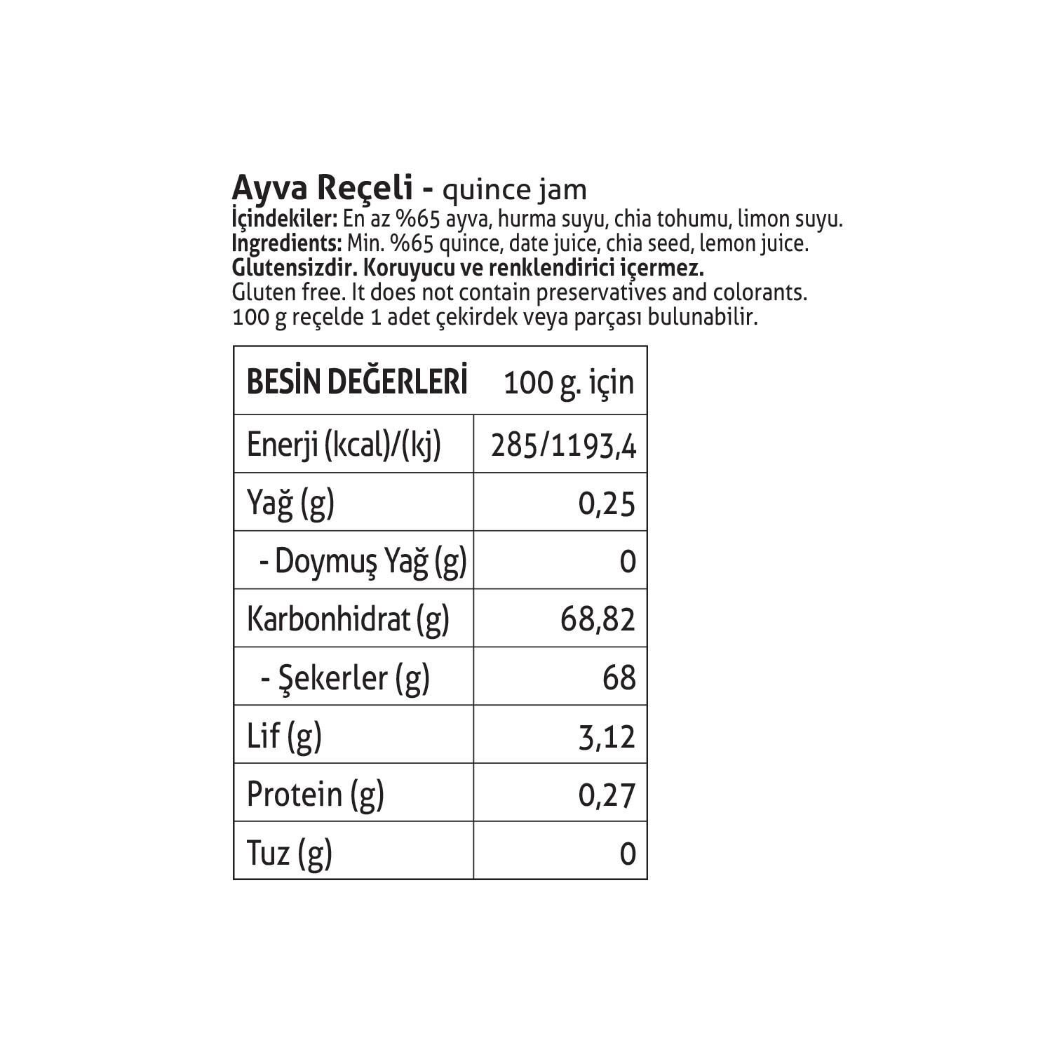 Pol’s Gurme Chia Tohumlu Şekersiz Ayva Reçeli 380 Gr