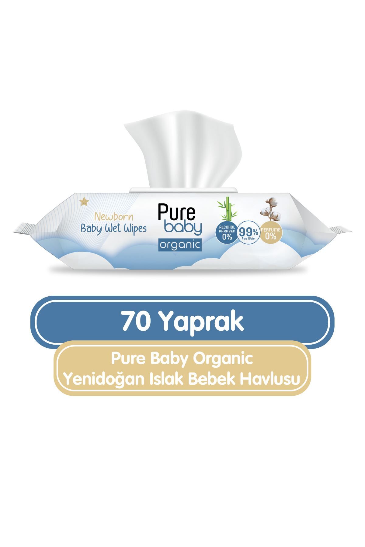 Pure Baby Organic Yenidoğan Islak Havlu Mendil 70 Yaprak