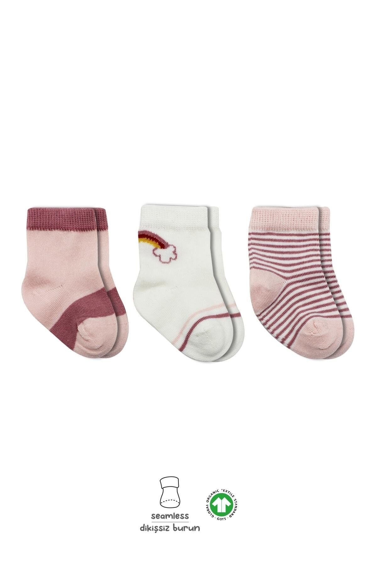 Bistyle 3'Lü Penye Rainbow Soket Çorap BS10113 Pudra