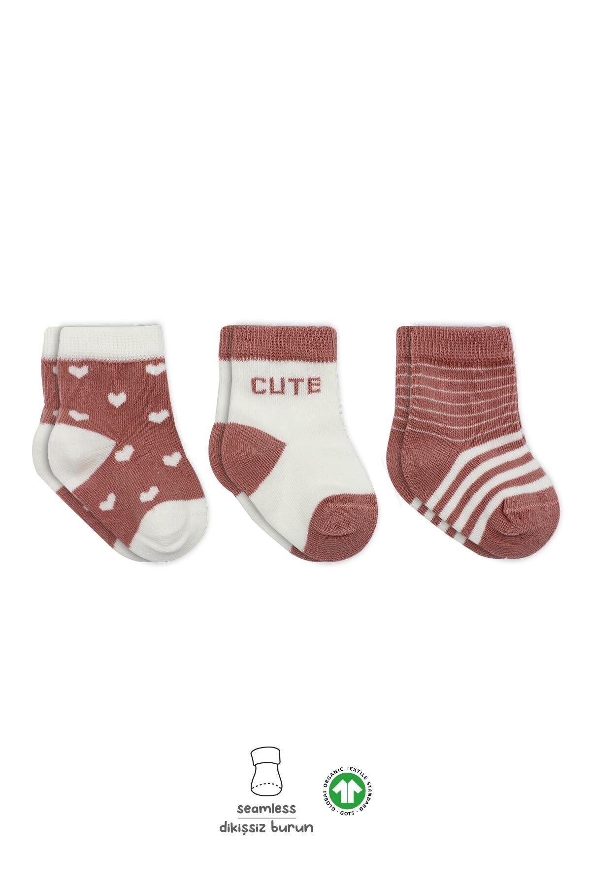 Bistyle 3'Lü Penye Cute Stars Soket Çorap BS10115 Pudra