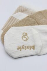 Bistyle Puanlı Kaymaz Penye Soket Çorap 3'Lü BS10108 Bej