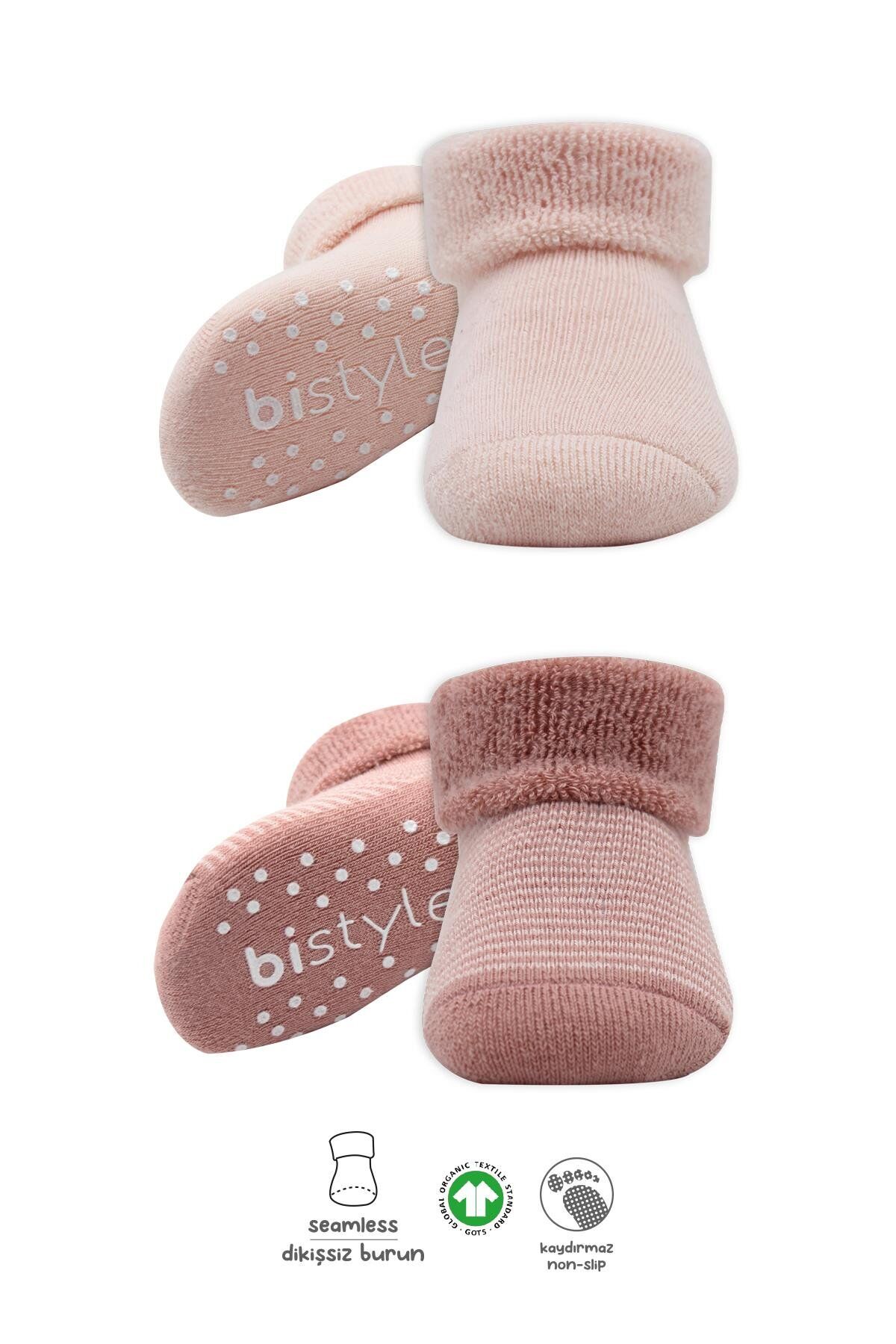 Bistyle Çemberli Kaymaz Havlu Soket Çorap 2'Li BS10503 Pudra Pembe