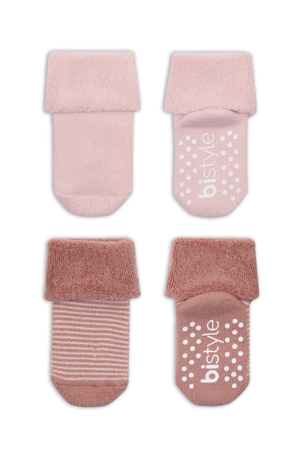 Bistyle Çemberli Kaymaz Havlu Soket Çorap 2'Li BS10503 Pudra Pembe