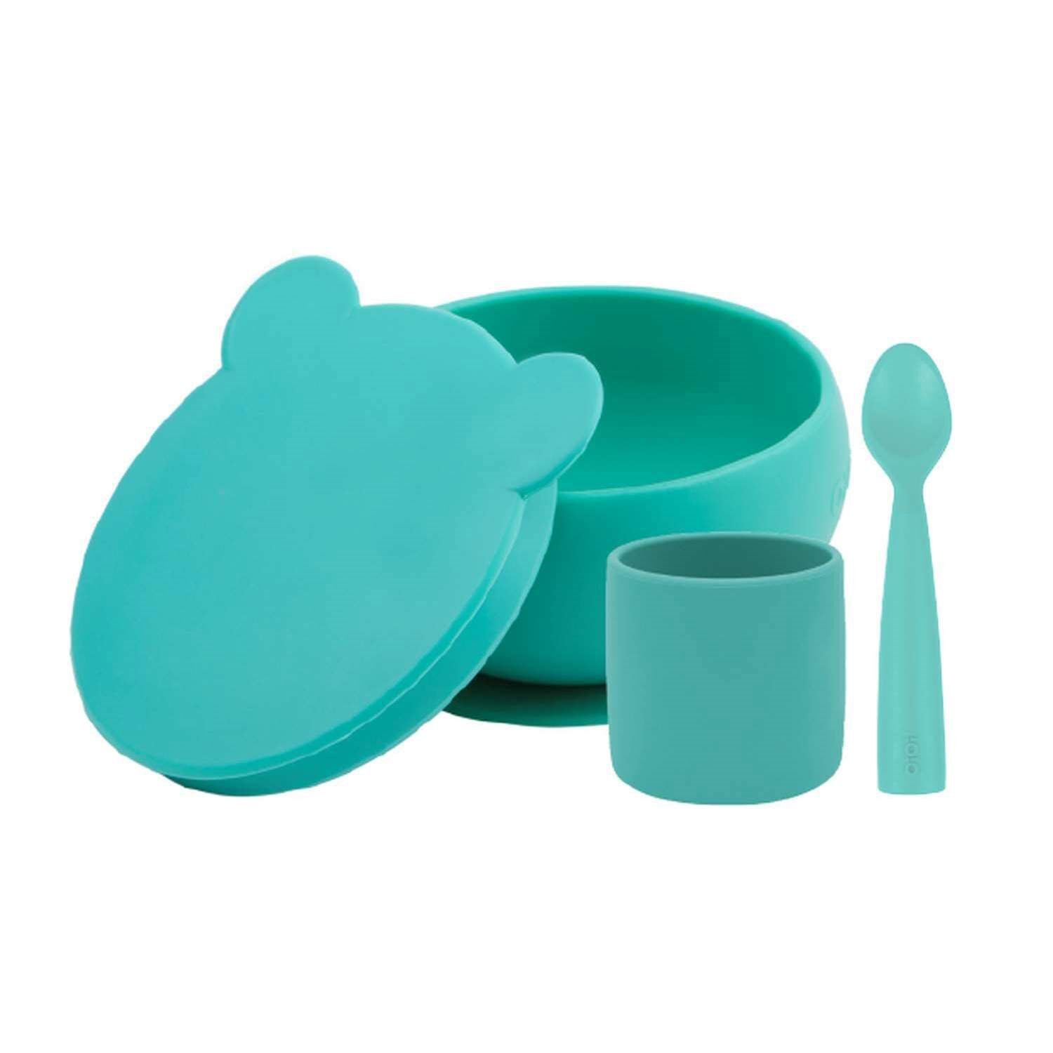 OiOi Blw I Silikon Beslenme Seti 3'Lü (Kaseli) Aqua Green
