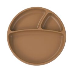 OiOi Porsiyon Vakum Tabanlı Silikon Tabak Woody Brown
